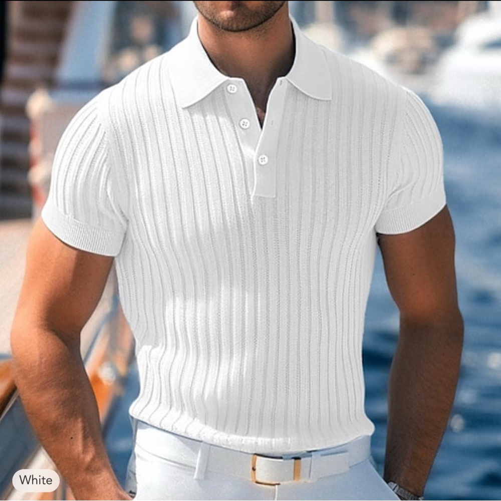 Men's Golf Shirt Knit Polo Work Casual Ribbed Polo Collar Classic Shirt Men 3XL
